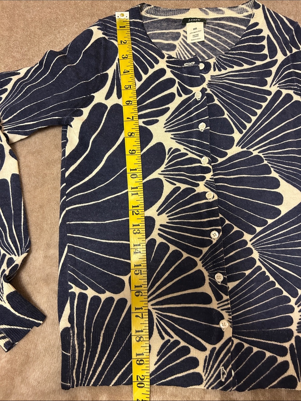 J. Crew Navy and Cream "Fanfare" Merino Wool Cardigan size XXS - Picture 3 of 11